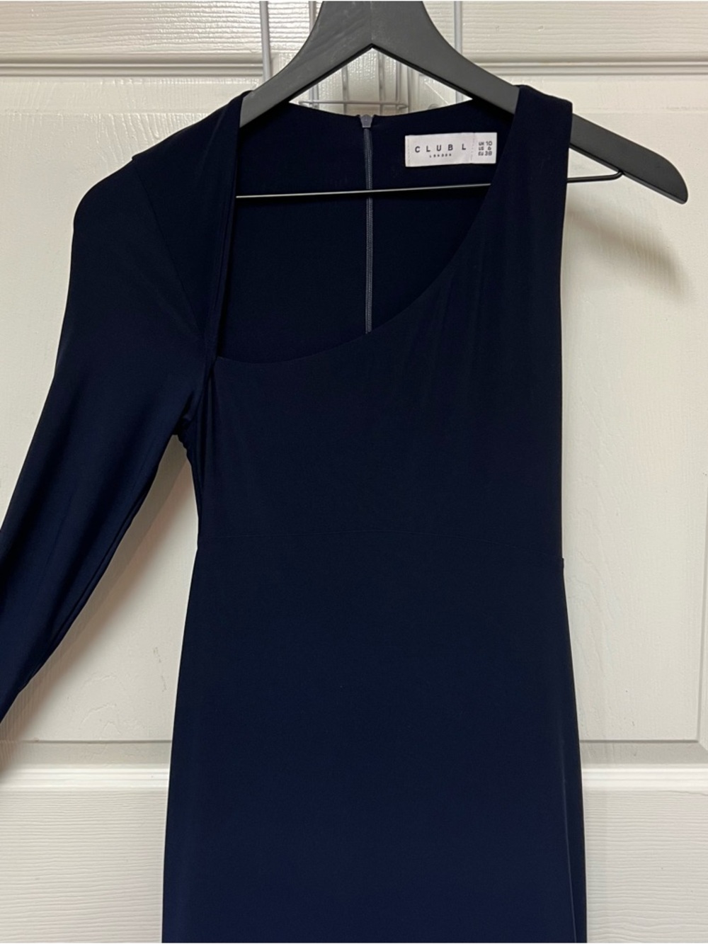 Club L London Contradiction Long Sleeve Navy Maxi Mermaid Dress - Picture 2 of 15